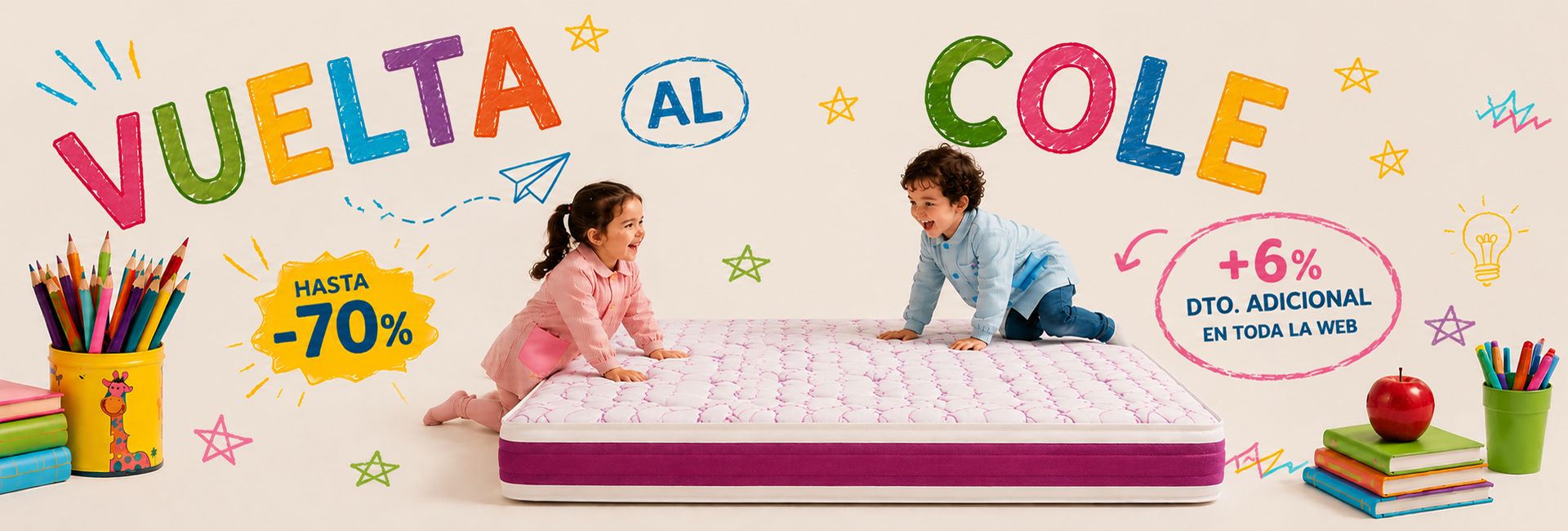 Vuelta al cole con los mejores descuentos en colchones, Canapés Abatibles, ropa de cama y mueble auxiliar.